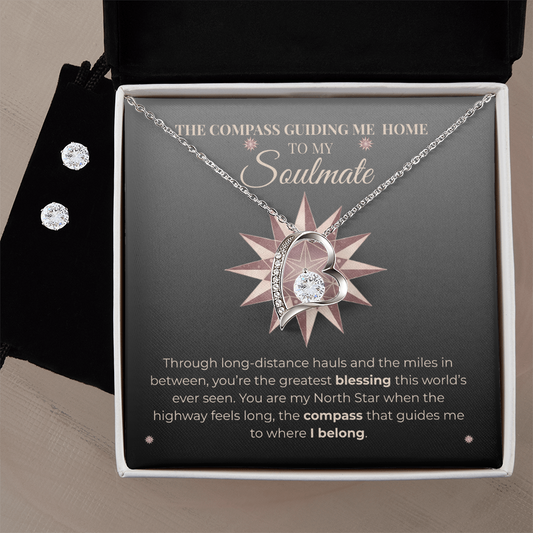 Trucker Soulmate Gift - Forever Blessing Necklace & Cubic Zirconia Earring Set